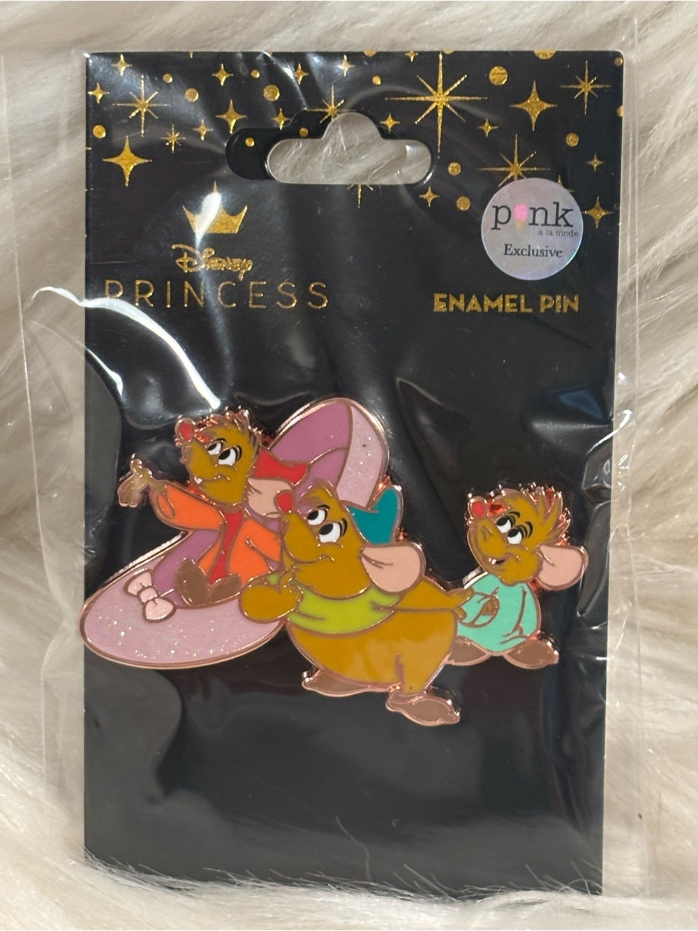 Disney PALM Cinderella Mice Pin Jaq Gus Glitter Slipper Pink a la mode